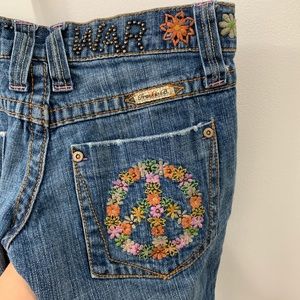 Frankie B. Vintage Embellished Low Rise Boot Cut Jeans